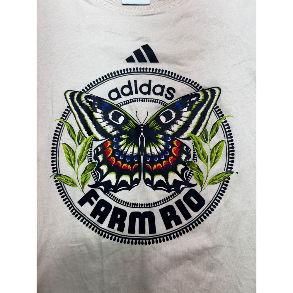 Adidas x FARM Rio Butterfly Graphic T-Shirt Cream Beige Womens XS